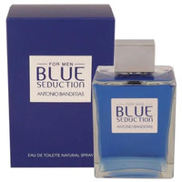 Blue Seduction by Antonio Banderas eau de toilette bottle with navy box packaging