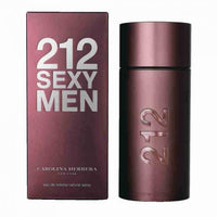 212 Sexy Men cologne bottle and burgundy box by Carolina Herrera