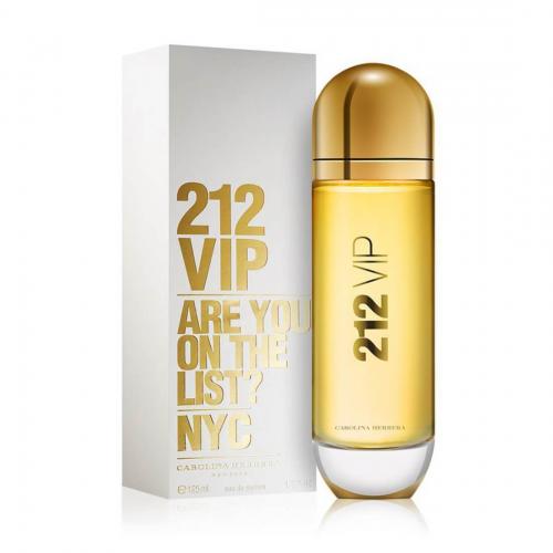 212 VIP Eau De Parfum bottle in gold with white box packaging