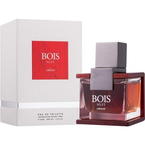 Armaf Bois Nuit fragrance bottle with white box and red label display