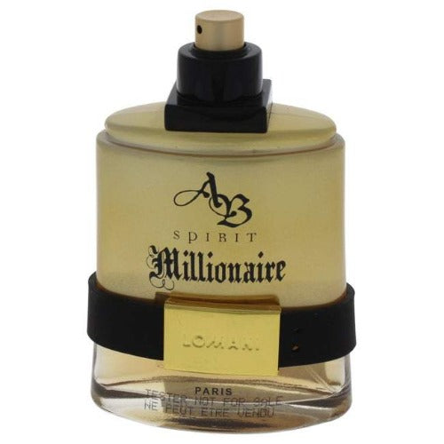 AB Spirit Millionaire eau de toilette bottle with yellow cylindrical base and black cap band.