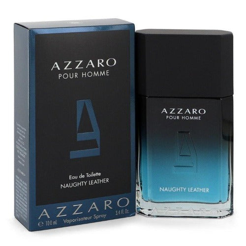 Azzaro Pour Homme Naughty Leather fragrance bottle with black box packaging, 100ml size.
