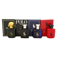 Ralph Lauren Polo 4 piece mini fragrance gift set with bottles and packaging box front view