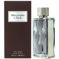 Abercrombie & Fitch First Instinct cologne bottle with brown box packaging, 3.4 fl oz