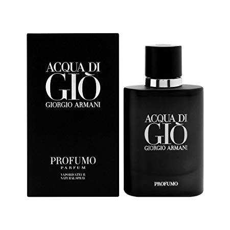 Acqua Di Gio Profumo black box and bottle with black cap on white background