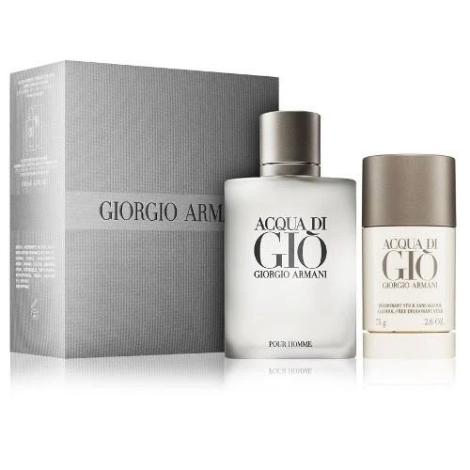 Acqua Di Gio 2 piece gift set with gray box, cologne bottle and deodorant stick