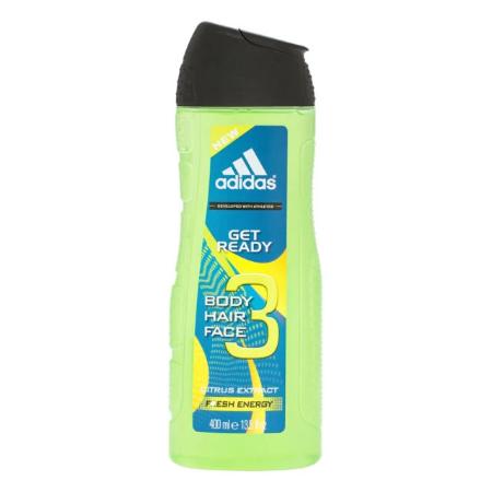 Adidas Get Ready green shower gel bottle with black cap, 400ml size