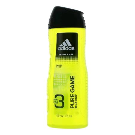 Adidas Pure Game neon yellow shower gel bottle with black cap, 250ml size