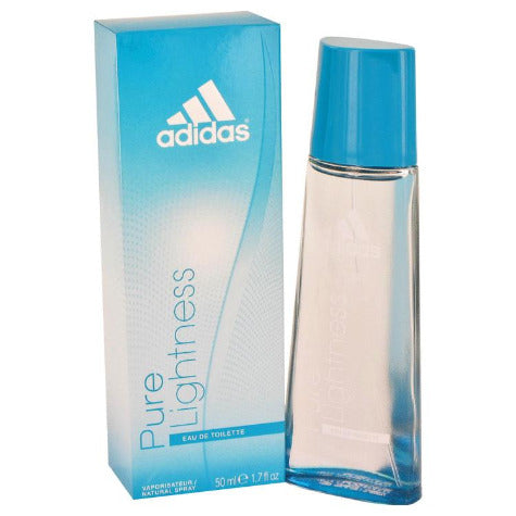 Adidas Pure Lightness eau de toilette bottle and box in blue and clear glass
</final_answer>