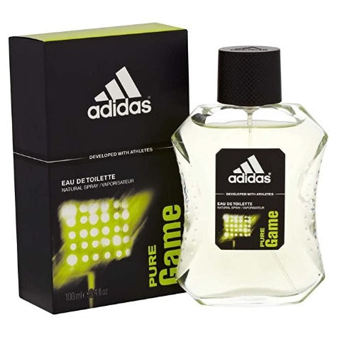 Adidas Pure Game Eau De Toilette bottle with black and yellow box packaging