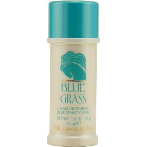 Blue Grass cream deodorant stick with turquoise cap and cream-colored container, 1.5 oz.