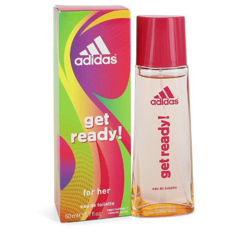 Adidas Get Ready fragrance bottle and colorful box packaging for women, 50ml eau de toilette
