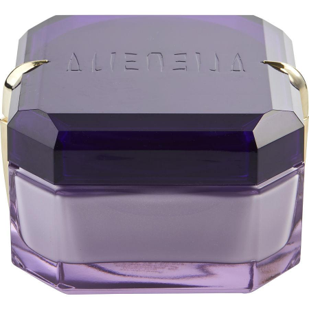 Alien Radiant purple jar with dark lid and gold handles, body cream container