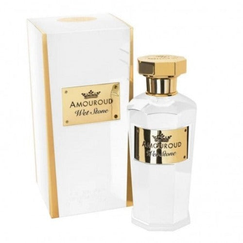 Amouroud Wet Stone Eau De Parfum bottle with white and gold packaging box