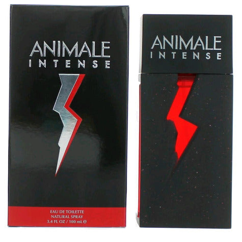 Animale Intense Eau de Toilette box and bottle with black packaging and red lightning bolt design, 3.4 fl oz