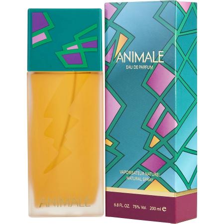 Animale Eau De Parfum bottle with teal box and geometric design, 200ml yellow fragrance bottle.