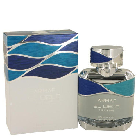 Armaf El Cielo perfume bottle with blue and teal patterned box