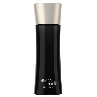 Armani Code Ultimate fragrance bottle with black glass body and silver-tone cap