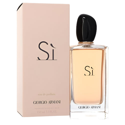 Armani Si perfume bottle and cream box displayed together showing packaging and fragrance bottle with black cap