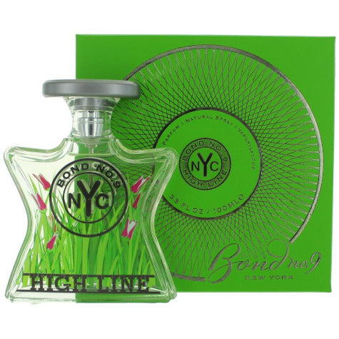 Bond No. 9 High Line green glass bottle with matching box and spray atomizer