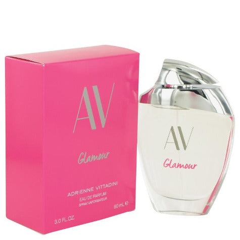Av Glamour Eau De Parfum bottle with bright pink box, 3.0 fl oz