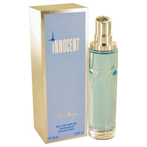 Angel Innocent Eau De Parfum bottle with gold box, 2.6 fl oz