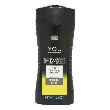 Axe You Incredible body wash bottle, black and yellow packaging, 13.5 oz size