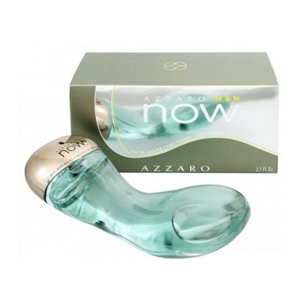 Azzaro Now fragrance bottle in turquoise with box packaging displayed together.