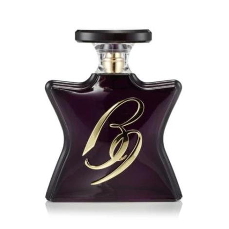 Bond No. 9 B-9 black square bottle with gold script logo and black cap