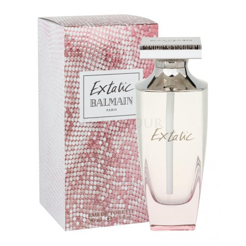 Balmain Extatic eau de toilette bottle with pink beaded box packaging