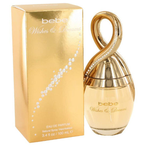 Bebe Wishes & Dreams Eau De Parfum bottle with gold packaging and decorative stopper