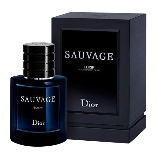 Dior Sauvage Elixir Eau de Parfum 2.0 oz dark bottle with packaging box front view