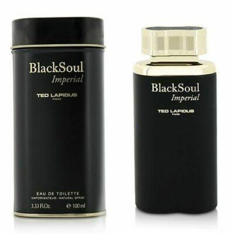 Black Soul Imperial eau de toilette bottle with cylindrical black case and spray bottle