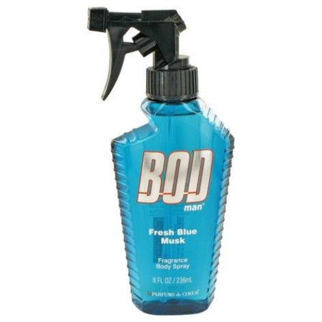 Bod Man Fresh Blue Musk body spray bottle with trigger sprayer, 8 fl oz blue liquid container