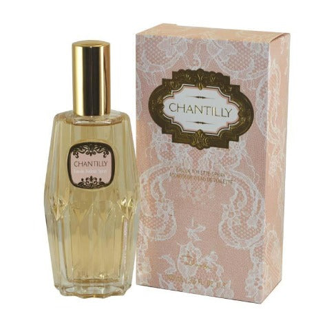 Chantilly Eau de Toilette 3.5 oz bottle with classic design and packaging box front view