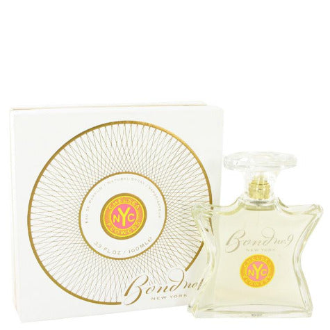 Bond No. 9 Chelsea Flowers perfume bottle with gold circular patterned box packaging