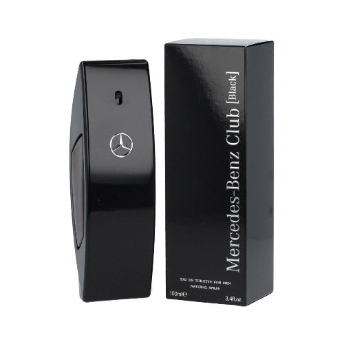 Mercedes-Benz Club Black Eau De Toilette 3.4 Oz bottle with packaging box front view