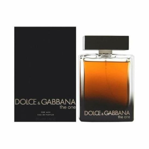 Dolce & Gabbana The One Eau de Parfum 5.0 oz amber gradient glass bottle with black cap and packaging box front view
