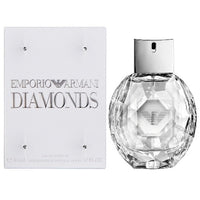 Emporio Armani Diamonds Eau de Parfum 3.4 oz transparent diamond shaped bottle with packaging box front view