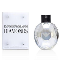 Emporio Armani Diamonds Eau de Parfum 3.4 oz transparent diamond shaped bottle with packaging box front view