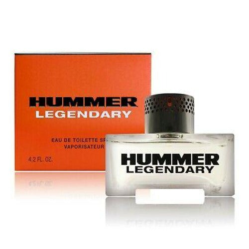 Hummer Legendary Eau de Toilette 4.2 oz transparent bottle with orange packaging box front view