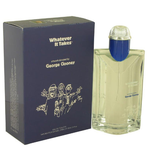 Whatever It Takes George Clooney Eau de Toilette transparent 3.4 oz bottle with packaging box front view