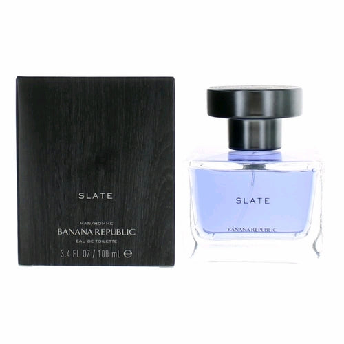 Banana Republic Slate fragrance box and blue liquid bottle with black cap