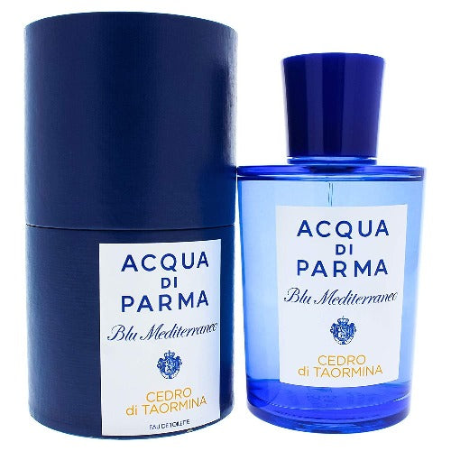 Blu Mediterraneo Cedro Di Taormina fragrance bottle with navy cylindrical box packaging