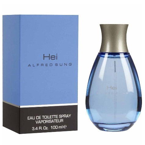 Alfred Sung Hei eau de toilette spray bottle with blue packaging box, 100ml.