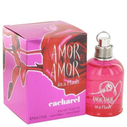 Amor Amor In A Flash fragrance bottle and pink box with gold accents