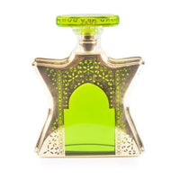 Bond No. 9 Dubai Jade eau de parfum bottle with lime green liquid and ornate gold filigree design