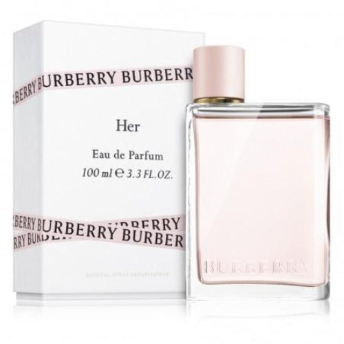 Burberry Her Eau de Parfum 3.3 oz pink bottle with packaging box front view