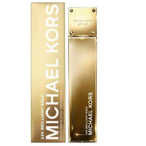 Michael Kors 24K Brilliant Gold fragrance bottle with gold box packaging