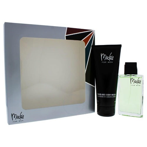 Bob Mackie 2 Piece Gift Set with cologne bottle and body wash in gray box packaging